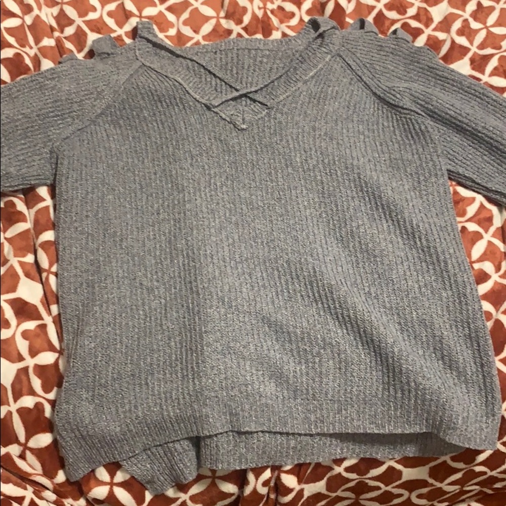 Grey cut out sleeve sweater